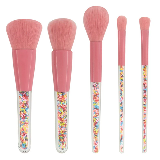 

Plastic Granule Transparent Handle Cosmetic Brush Set Candy Makeup Brush, Pink, blue or customized candy makeup brush