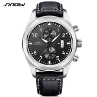 

SINOBI Mens Chronograph Sports Watches Men Military Leather Watch Luxury Brand Male Quartz Clock Wristwatches Relogio Masculino