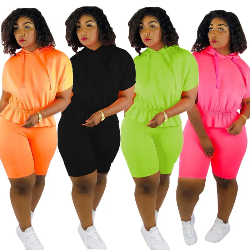 

90418-MX10 Fashion Casual Ruffles Short Women Hooded Jumpsuits