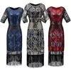 ecowalson Women's Flapper Dresses 1920s Beaded Fringed Great Gatsby Dress with lace sleeve