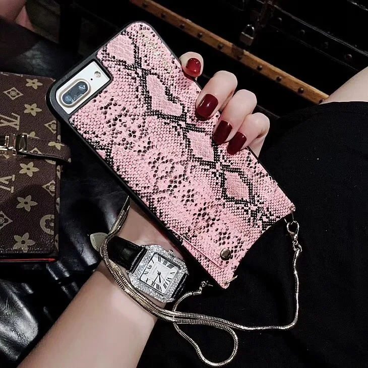 

fashion Leather case Credit Card Holder Slot Protective with Crossbody Chain Strap phone Case For iPhone 678P X XS