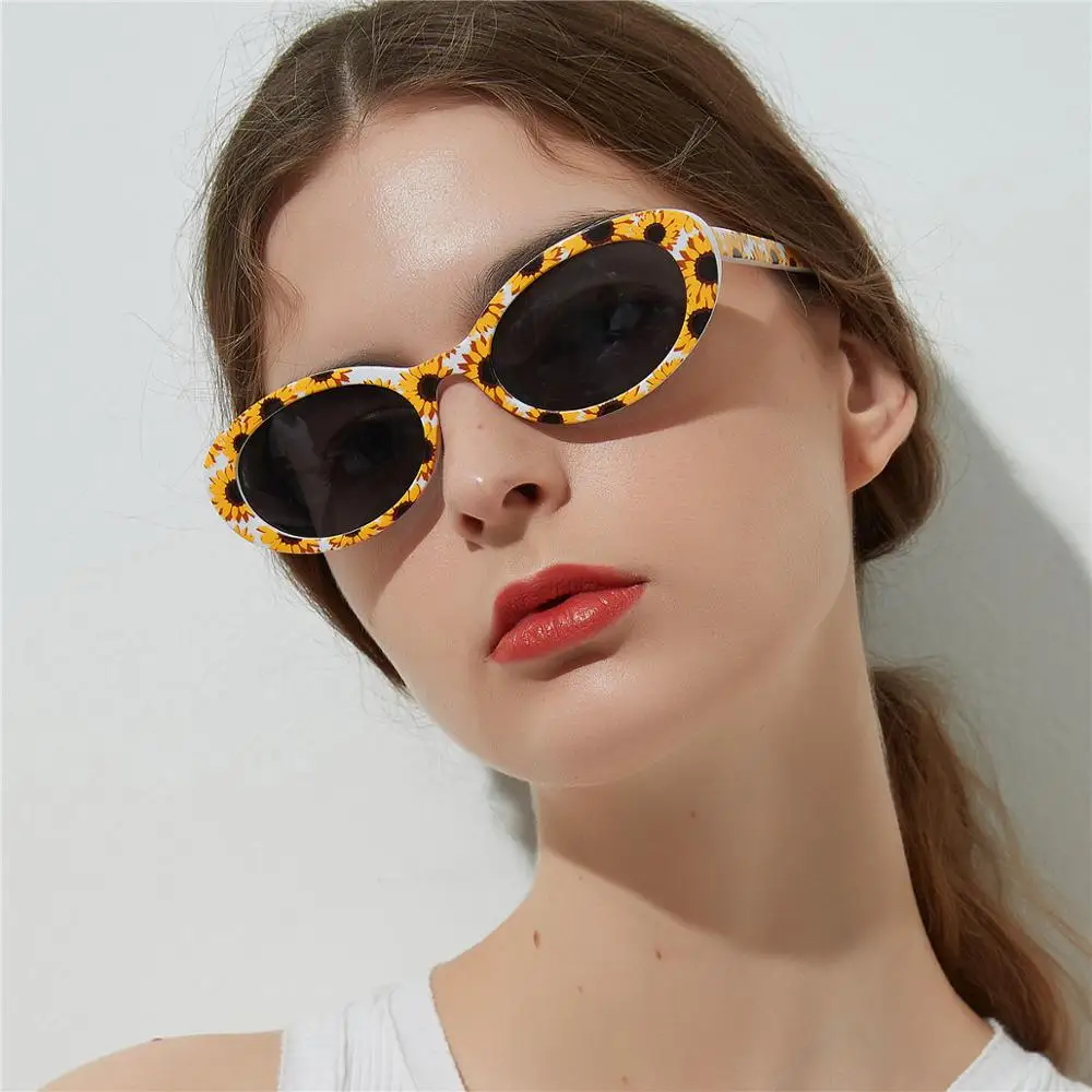 

Latest Fashion Flower Printing Frame Oval Lenses Women's Sunglasses, 3 colors