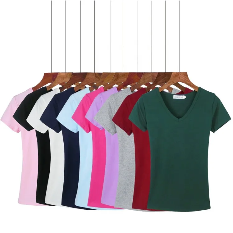

Wholesale summer high quality sexy Women's Cotton V-Neck blank plus size T Shirt