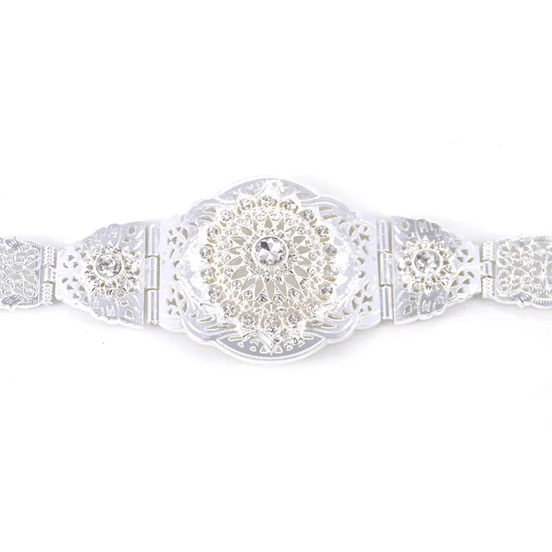 
Elegant European women dot zircon white crystal silver belt cutout flower dinner belt body jewelry 