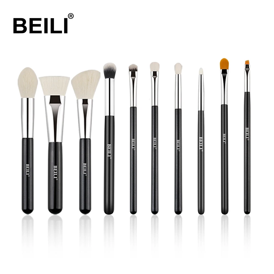 

BEILI New Arrival 10Pcs Professional Black Makeup Brushes Tool Set Kits Cosmetic Wood Handle Box Packing Private Label Customize