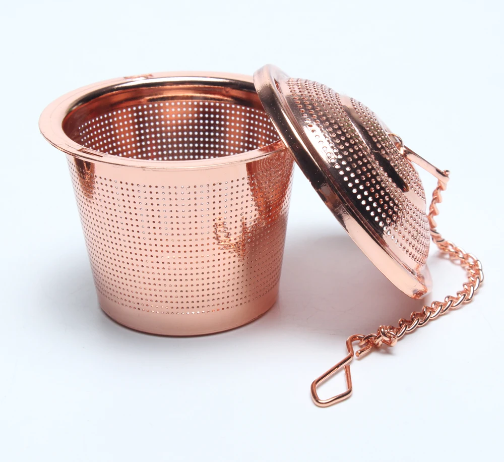 

Wholesale Custom Rose Gold Stainless Steel Mesh Tea Infuser Basket Tea Strainer