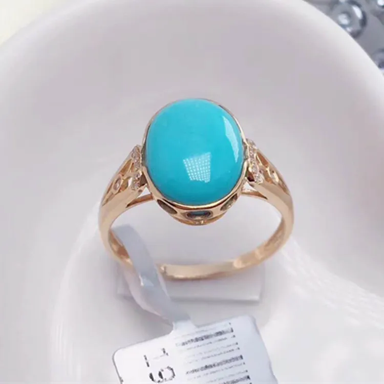 

simple natural turquoise big gemstone 18k rose gold rings jewelry for female birthday