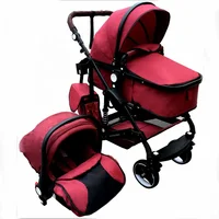 

High quality Black Colour 3 in 1 travel system aluminium alloy baby stroller pram trolley with car seat F2C Supply