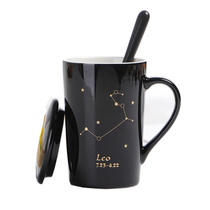 Gift Set Custom Logo 400Ml Constellation Ceramic Coffee Mug With Lid Spoon