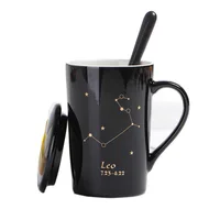 

Gift Set Custom Logo 400Ml Constellation Ceramic Coffee Mug With Lid Spoon