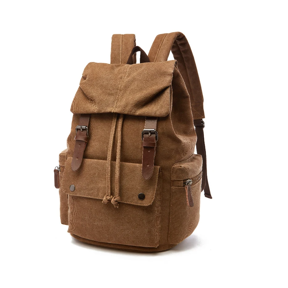 

Vintage outdoor travel laptop rucksack retro men women canvas backpack, Black, khaki, coffee, blue, red, green, customize