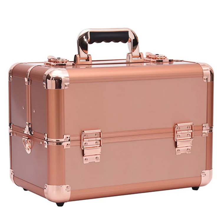 

Custom logo professional makeup train case Rose gold makeup case