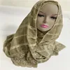 Solid color Muslim polyester cotton Plaid bright lace pearl long scarf women polyester pearl scarf hijab