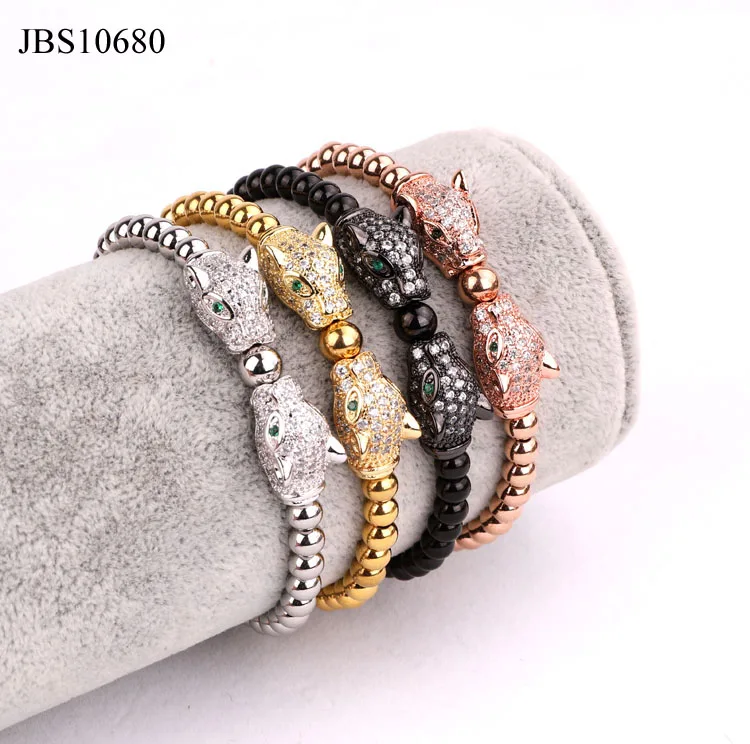 

Renting jewelry luxury CZ diamond panther tiger head women men macrame bracelet