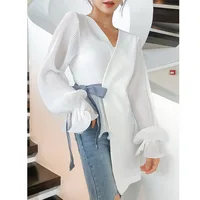 

2019 New Designs OEM Service Autumn Spring White Casual Long Sleeve Chiffon Women Blouse