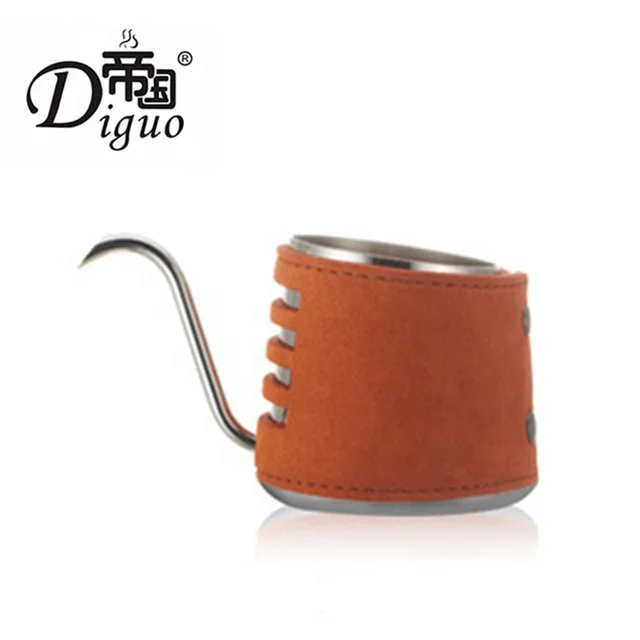 

Amazon Popular 200ml 7Oz Orange Leather Wrapped Stainless Steel Drip Bag Coffee Gooseneck Kettle