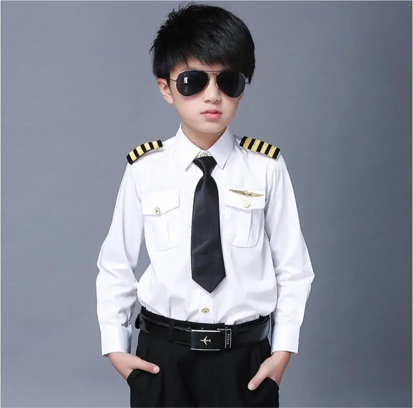 

Custom cosplay boys pilot uniform performance airline pilot uniform suit for kids, White / custom colors