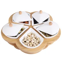 

Customized Plum Shape 5 Girds Bamboo Snack Dessert Serving Platter For Party