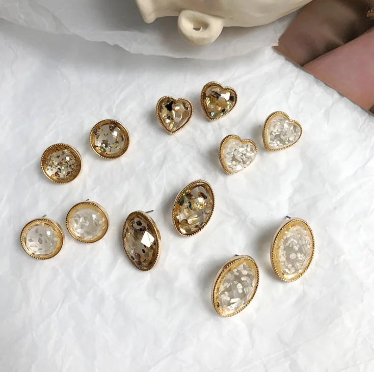 

mom elegant resin acrylic heart oval round shape stud earrings women geometric stud earrings female dainty delicate gift, Picture