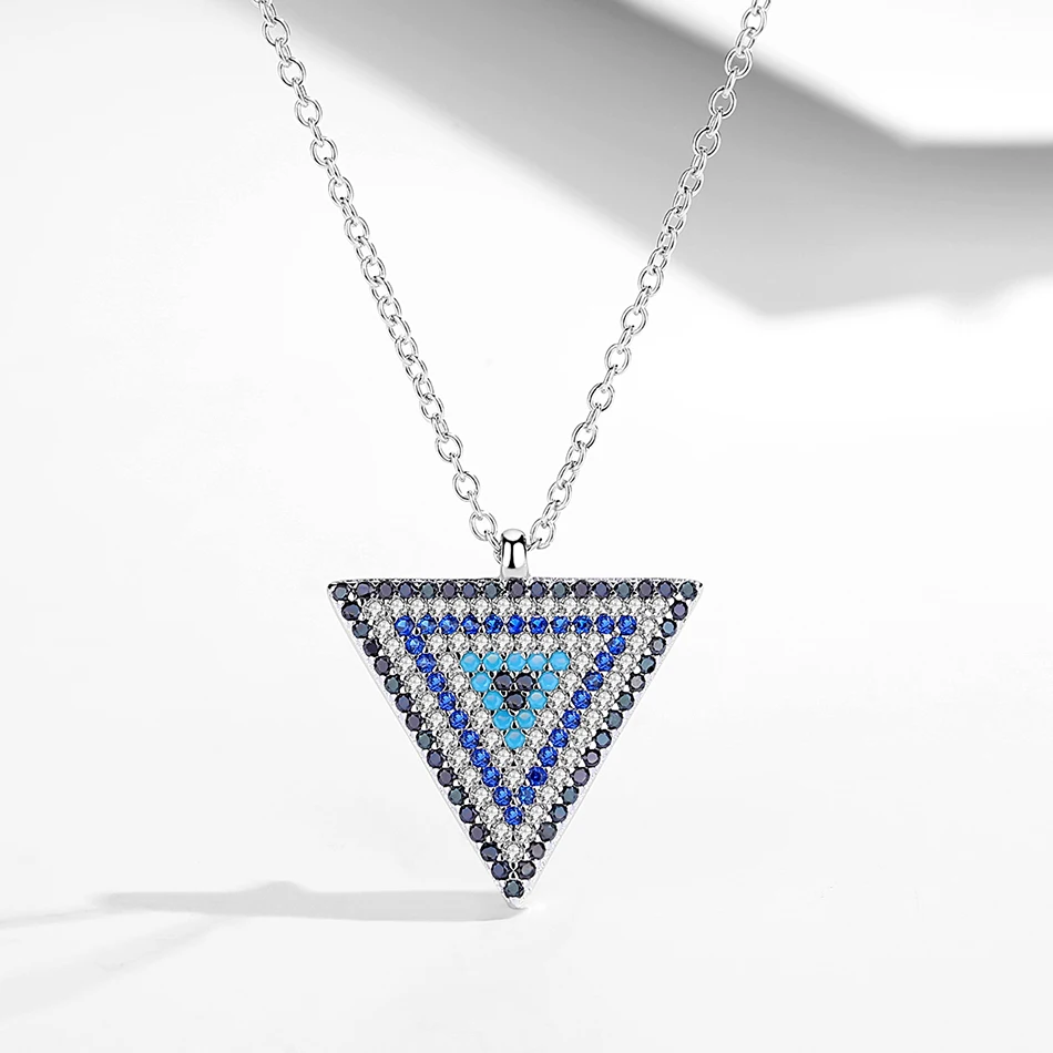 

2020 Trendy 925 Sterling Silver Cubic Zirconia Necklace Triangle Colorful Blue Eye Pendant Necklace for Women Party Jewelry Gift