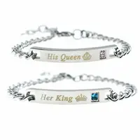 

His Queen Her King Black Rose Gold Color Crown Couple Bracelet can be customized logo or trademark Diamond