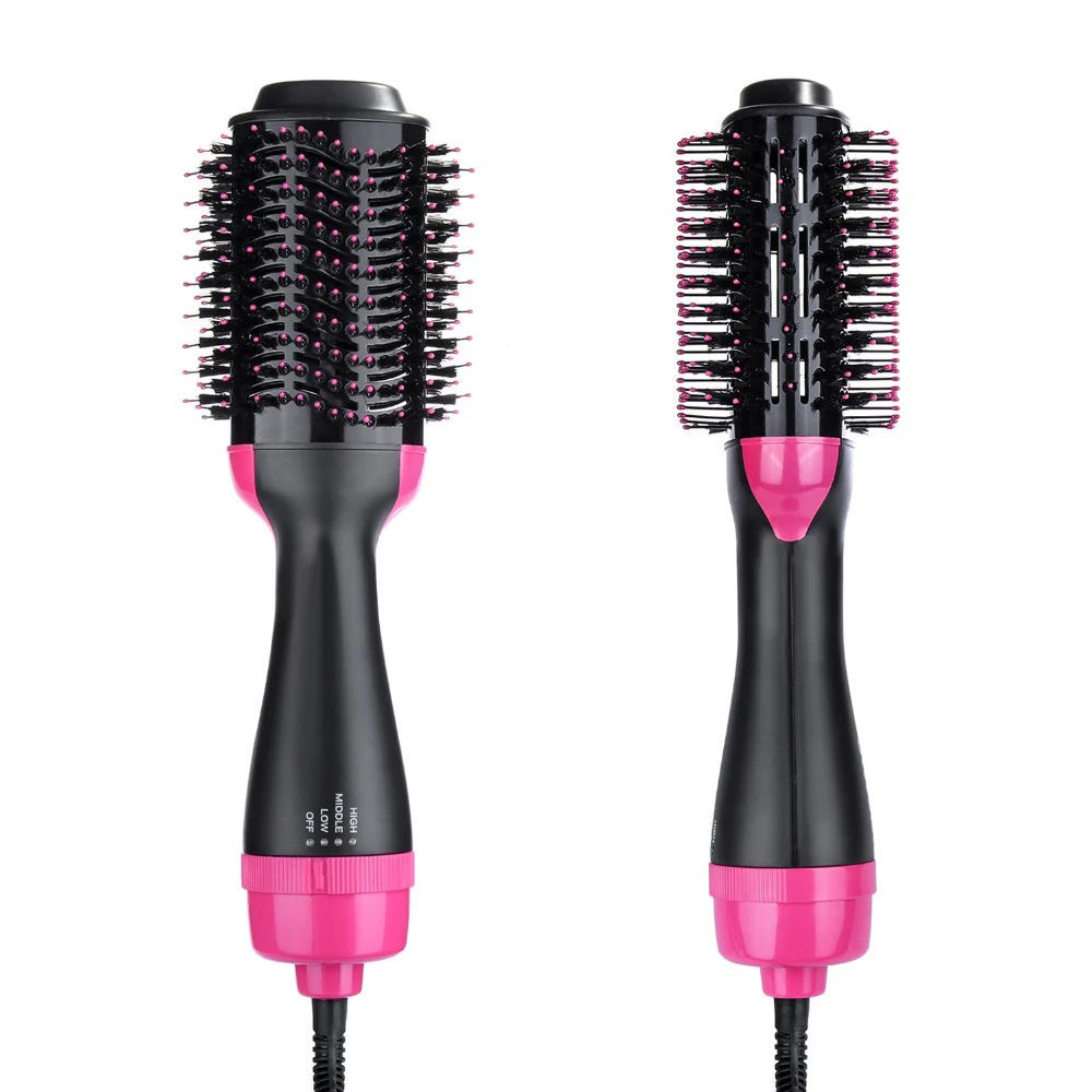 

Professional 110V and 220V Hot Air Brush One Step Hair Dryer and Styler Hair Brush, Black & pink