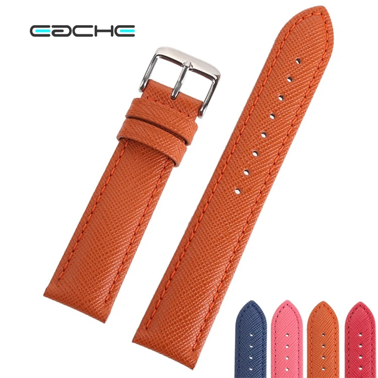 

EACHE Saffiano Watchband Special Pattern High Quality Classical Design Genuine Leather Watch Straps, Black;red;blue;pink;orange