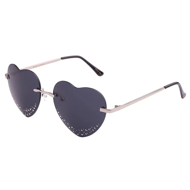 

2021 fashion new metal unique rimless luxury women shades heart sunglasses