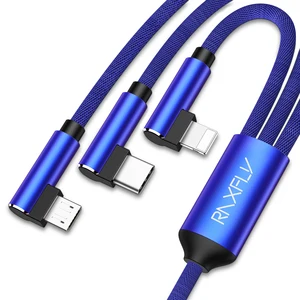 Free Shipping RAXFLY Durable Elbow Design 3-In-1 Usb Data Charging Cable For Mobile Phone