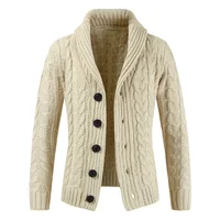 

2019 Winter Men's Coat Cable Knitted Chunky Heavy Button Cardigan Sweater