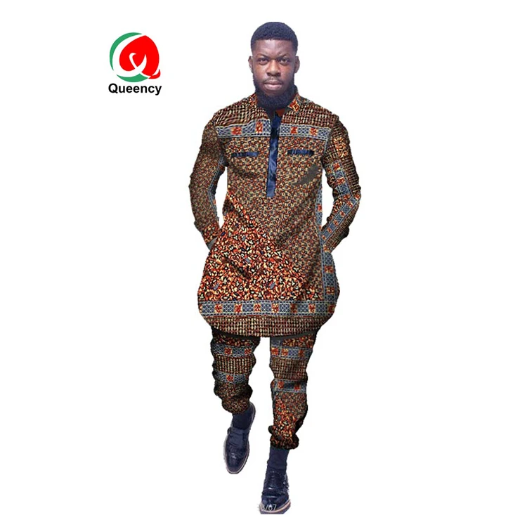 

Queency Ankara agbada Top and pants set for men African Wax Danshiki Agbada Style for men, As shown