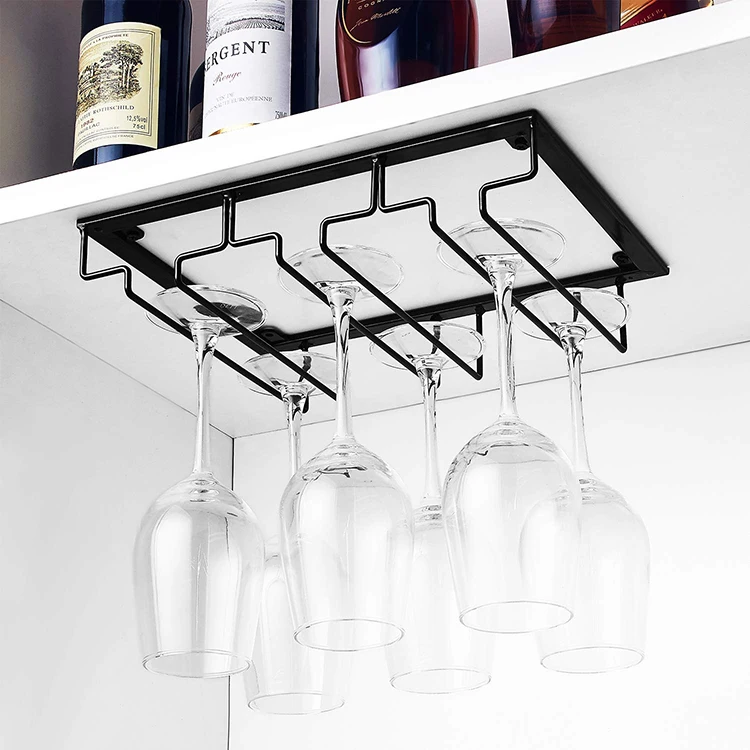 
Amazon Hot Sale Goblet Glass Wine Cup Holder Under Cabinet Wall Wine Glass Racks Hanging Storage Stemware Racks 3 Row Hange 