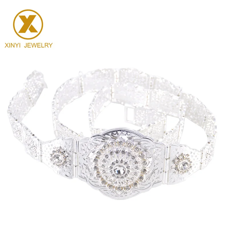 
Elegant European women dot zircon white crystal silver belt cutout flower dinner belt body jewelry  (62106494930)