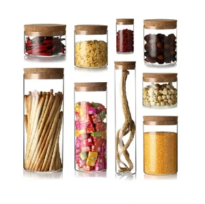 Image of Multi Sizes Airtight Food Storage Container Glass Tea Coffee Sugar Salt Ceramic Storage Jar with Cork Wood Lid