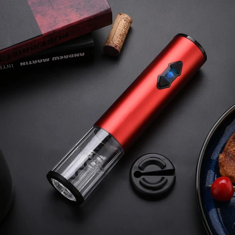 

Give Aways Gifts Cordless Stainless Steel Automatic Electric Corkscrew Wine Bottle Opener Gift Sets with Foil Cutter, Red/silver/blue