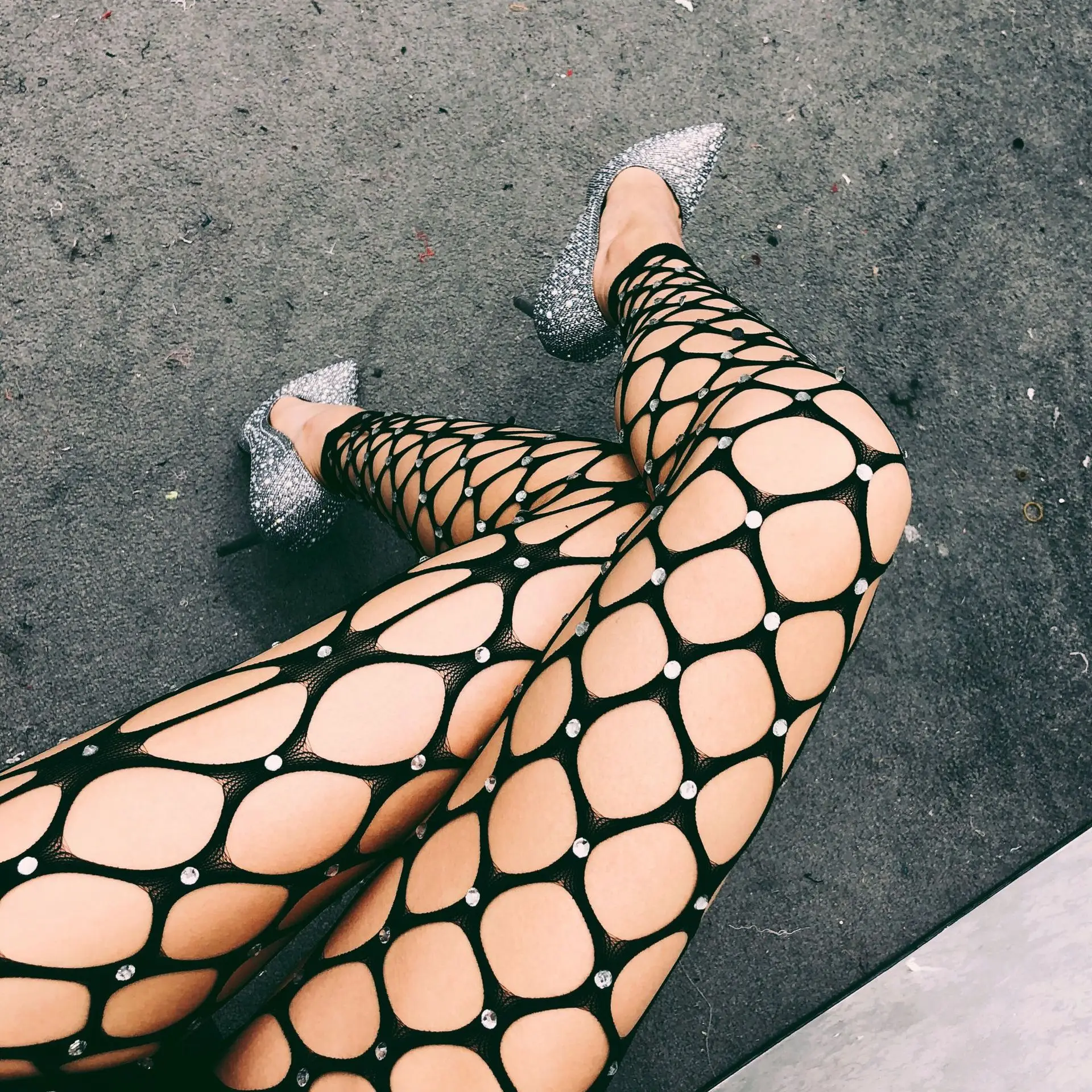 

Women's Sexy Rhinestone Pantyhose Fishnet Stockings Hollow Out Net Tight Hosiery, Different color for you choose