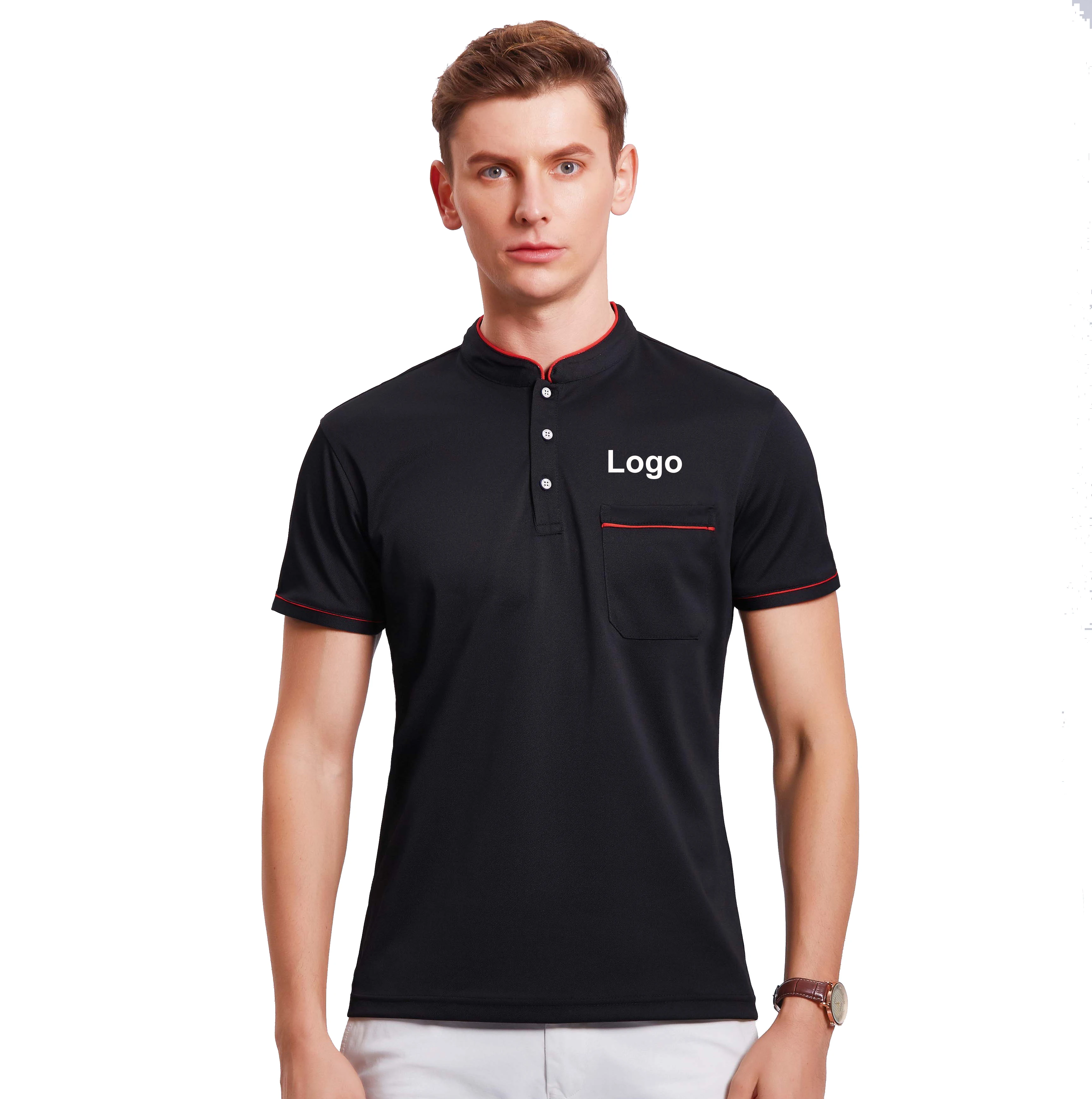 

Free shipping custom embroidery quality 100% flax fiber custom work polo shirt men for hotel, cafe, restaurant, bar, saloon