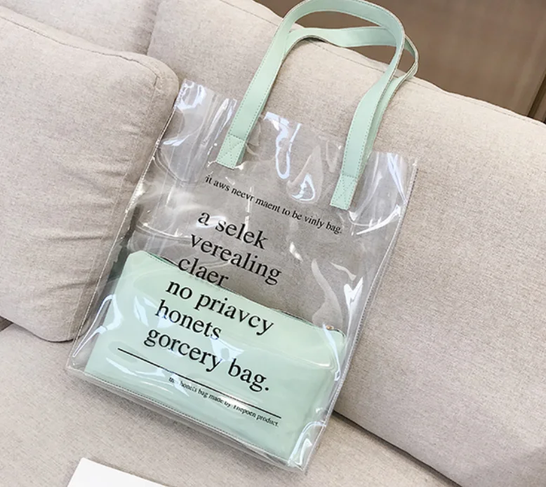 

cheap promotion fashion clear waterproof plastic PVC shopping bag tote beach bag, Custom made