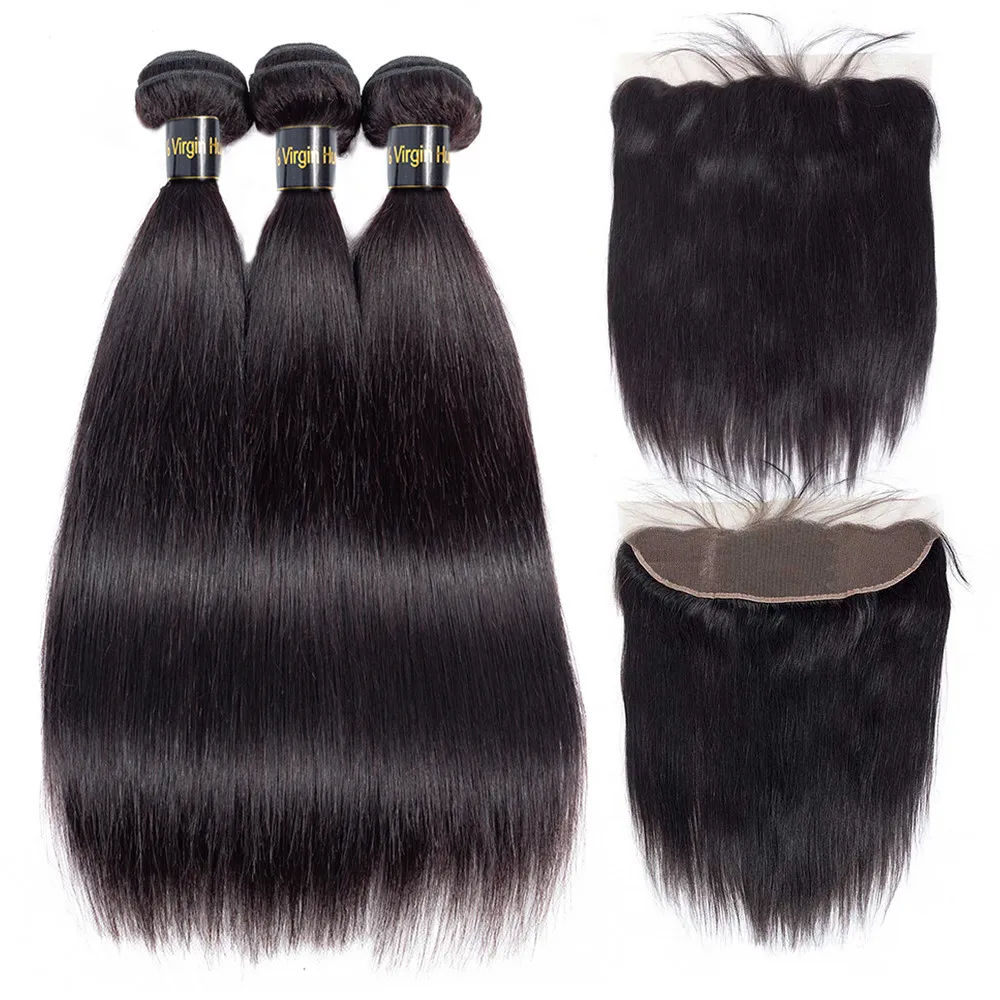 

RL peruvian hair natural straight virgin hair bundles with lace frontal closure