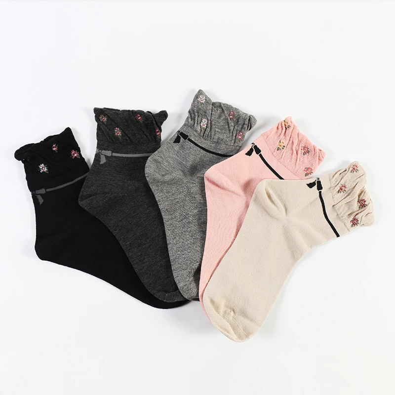 

Korean Japan fashion combed cotton women socks cute ankle socks women, Black,pink,gray,dark gray