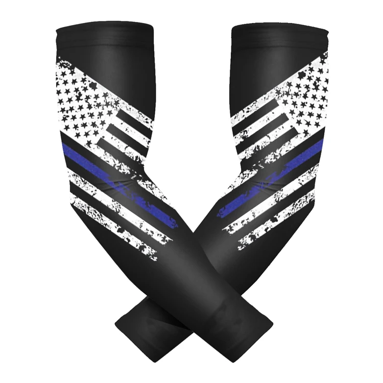 Custom Printed Thin Blue Line American Flag elastic sports compression biking cool arm sleeve