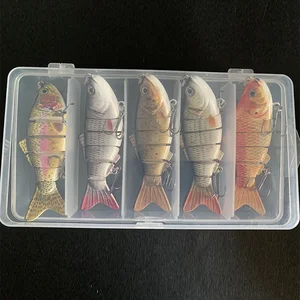LVDE  5packs Fishing Lures Lifelike Jointed Sections Swimbait Fishing Bait with Two Hard Fish Hook Bait Senuelos de pesca