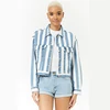 Custom made denim jackets wholesale light blue stripe print denim jeans jacket women