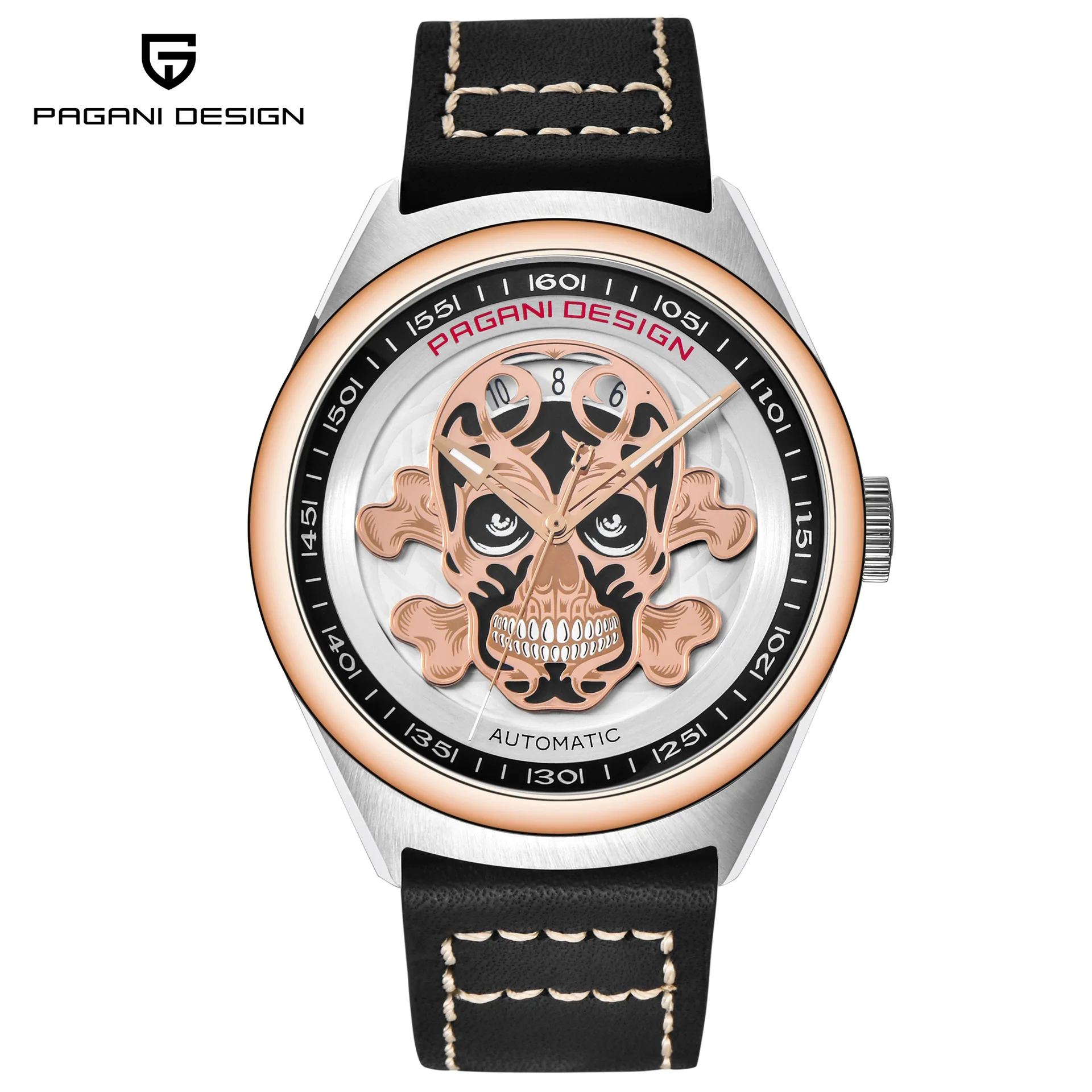 

Pagani Design1630 2019 New Top Brand Automatic Mechanical Watch Leather Skeleton Skull Dial Waterproof Sports Men Hand Watch, 4 colors