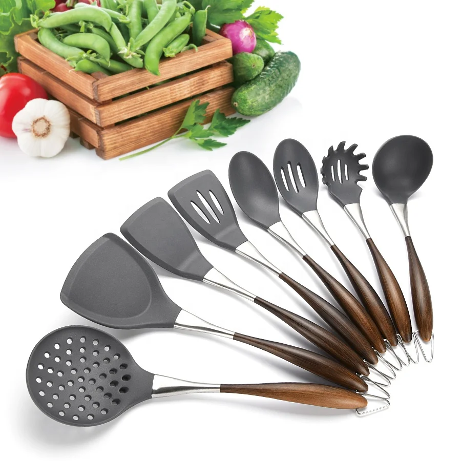 

Food Garde NON STICK Silicone Cooking Tools 8 Piece Stainless Steel Kitchen Utensil Set cookware, Any color is available