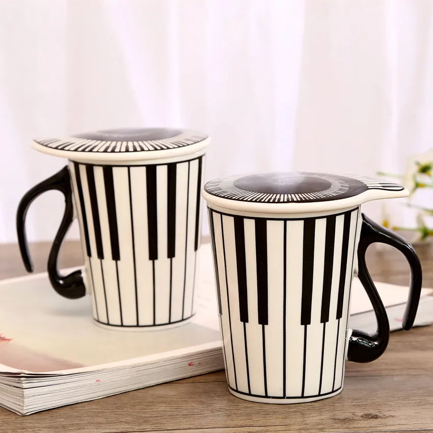 

Z633 Music Mug Notes Piano Keyboard Ceramic Cup Porcelain Mug Coffee Cup with Cover Creative gift Cup