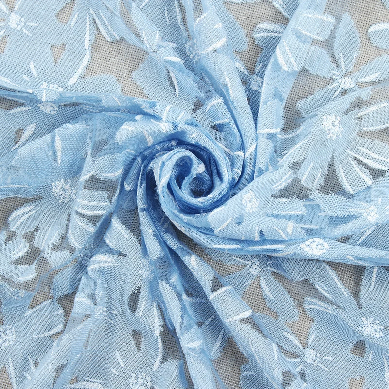 
Chinese factory sells beautiful high quality light blue Swiss dress burnt fabric 