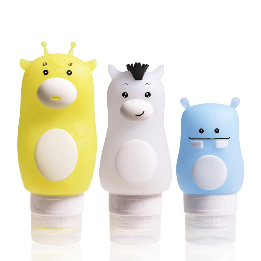 

3pcs/set Shampoo Bottle Cartoon Animal Cute Portable Silicone Travel Bottles, Yellow,white,blue