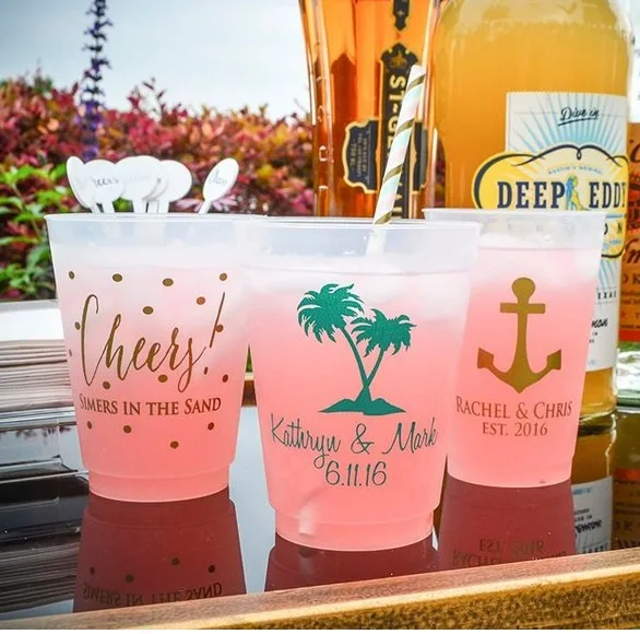 

Personalized Clear Party Cups, Frosted Plastic Wedding Engagement Party Cup