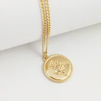 

2019 Simple Women's Jewelry Gold Plated Round Coin Rose Pendant Necklace